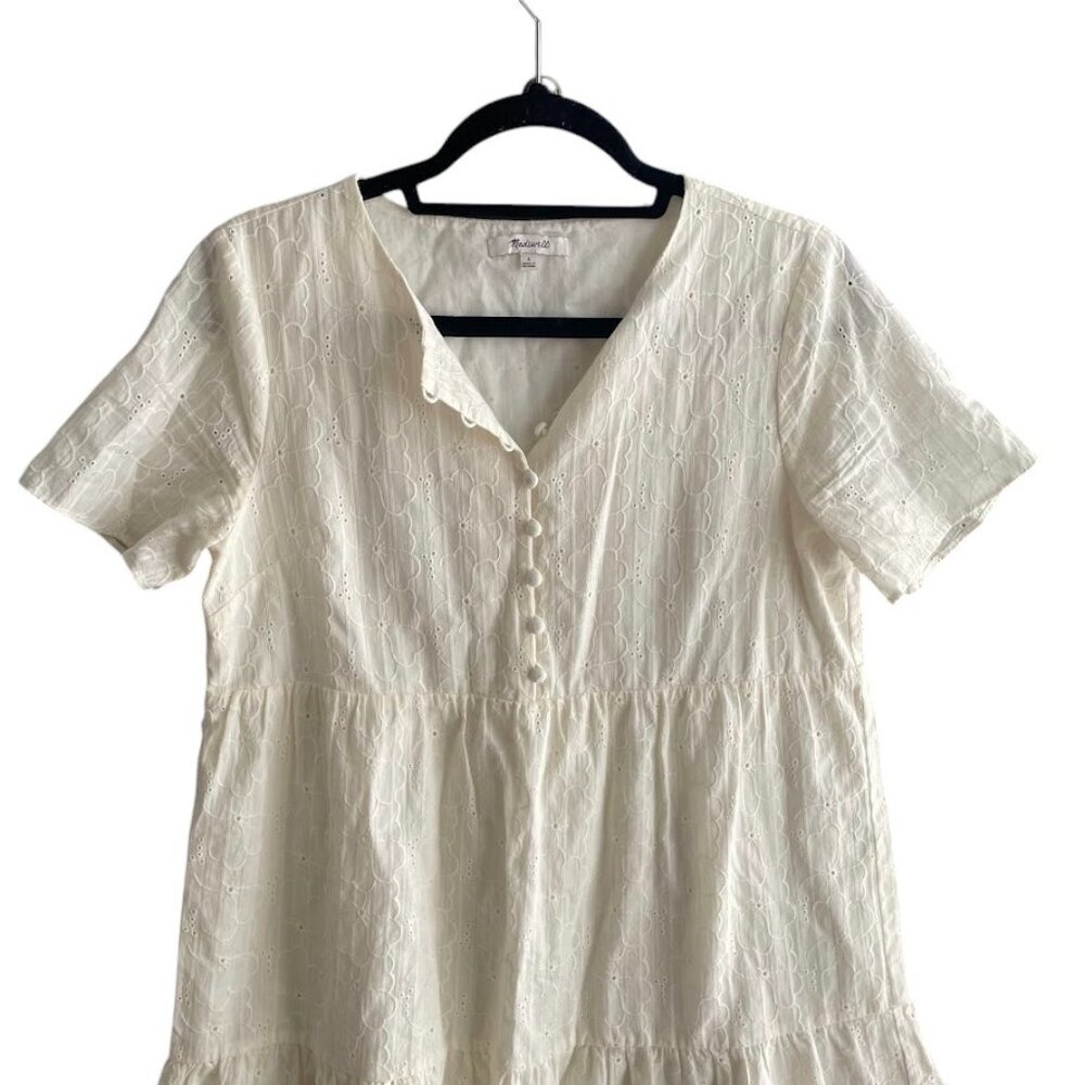 Madewell Cream Boho Dress Sz S Babydoll Eyelet Summer Short Sleeve - Picture 7 of 8